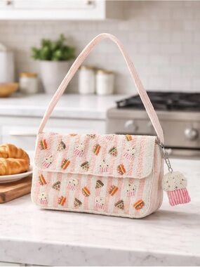 T.J.Maxx viral Pink beaded pizza, cheeseburger/ dessert motif